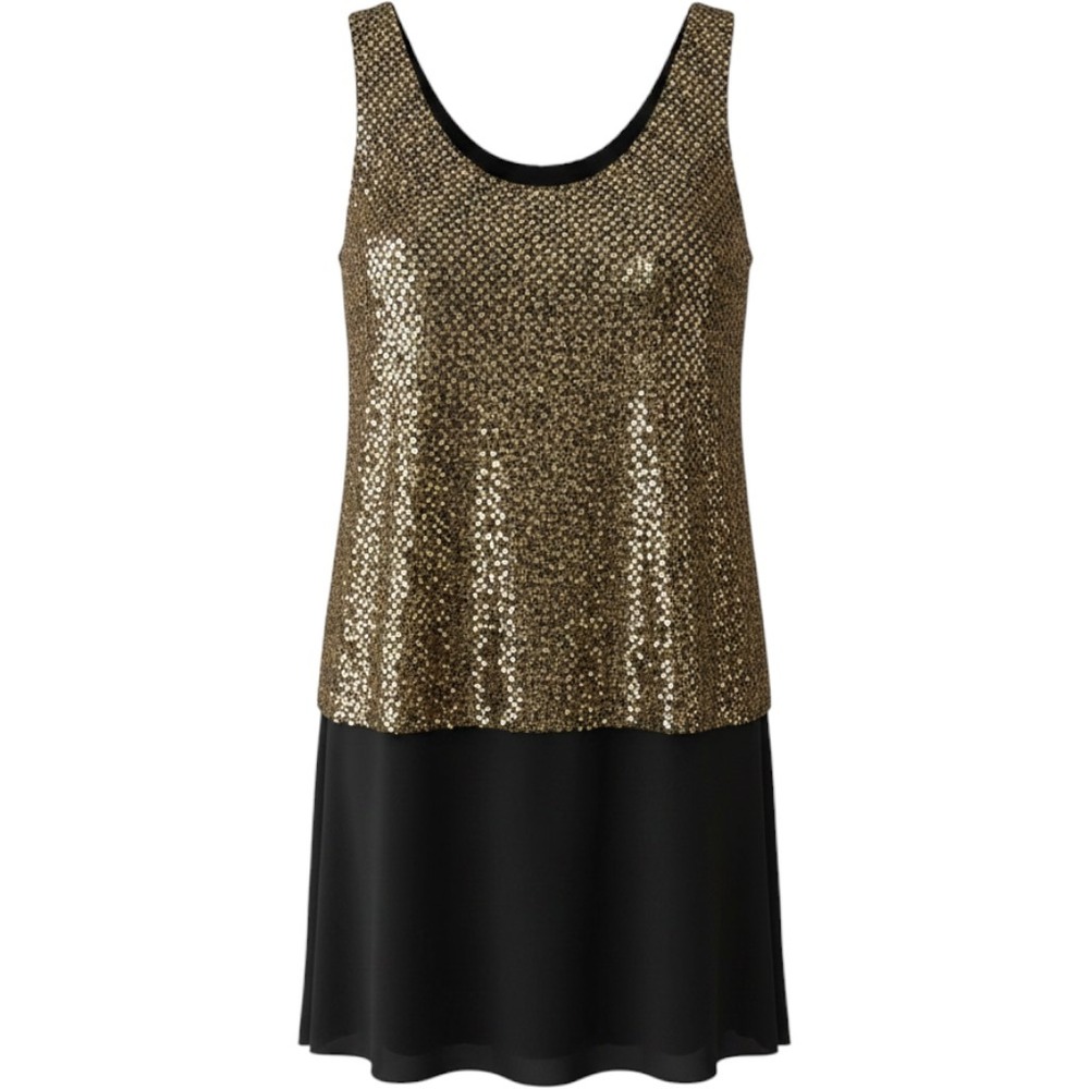 Patra Gold Sequin Black Chiffon Cocktail Dress Size 18 Sleeveless Evening Gown